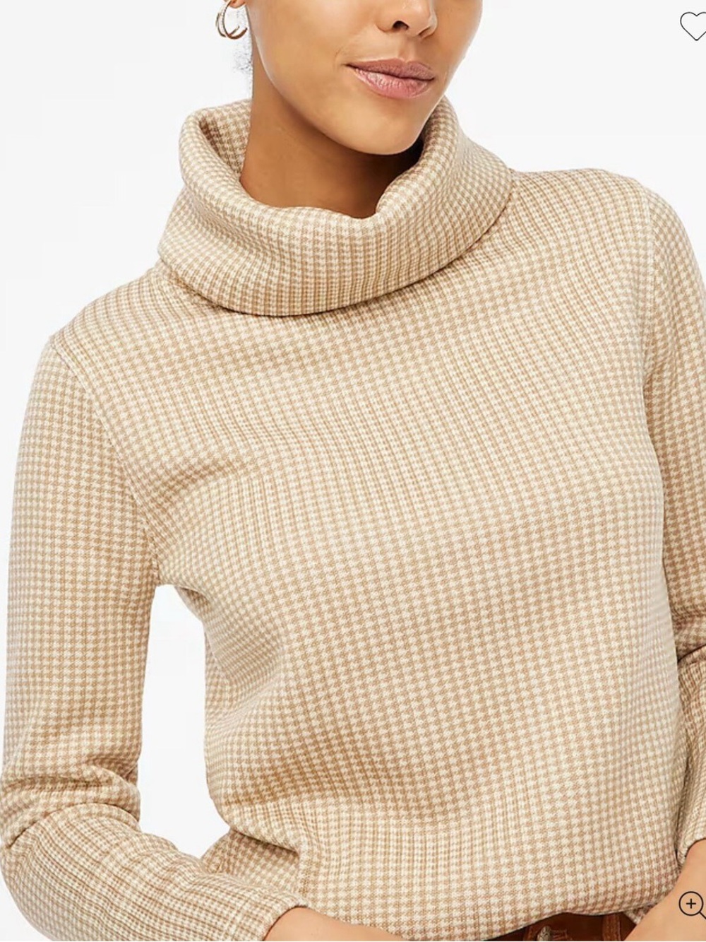 Beige Houndstooth Turtleneck Sweater - Women's Cozy Pullover